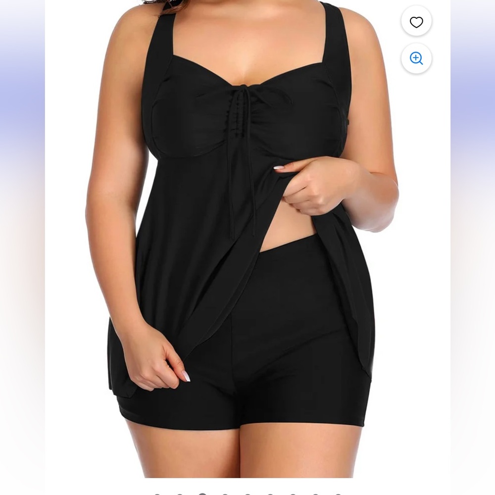 Plus Size 2 Piece Ruffle Bathing Suit Drawstring Tank with Boyshorts - Picture 3 of 9